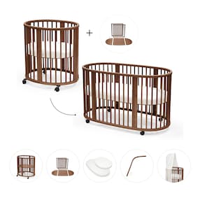 Bundle Sleepi Mini inkl. Umbausatz, 2 Matratzen und Spannbettücher, Himmelstange und Himmel