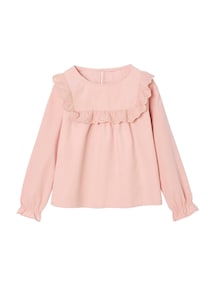 Mädchen Cordbluse mit Rüschen und Lochstickerei