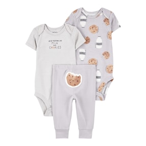 3-tlg. Set 2 Bodys kurzarm und Jogginghose Cookies