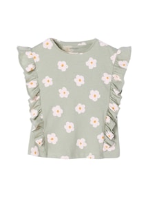 Mädchen Top mit Volants und Blumenmotiven, Recycling-Baumwolle