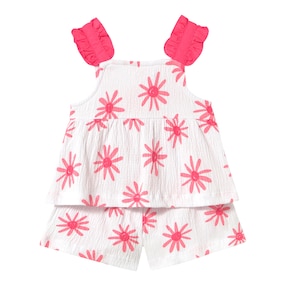 2-tlg. Set Krepp-Top und -Shorts Blumen