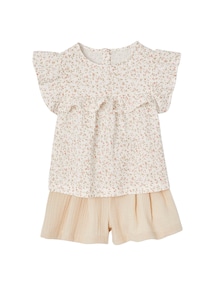 Festliches Mädchen-Set: Bluse & Shorts aus Musselin