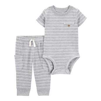 2-tlg. Set Body kurzarm und Jogginghose Ringel Waffelpiqué