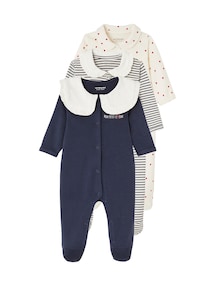 3er-Pack Baby Strampler aus Interlock HERZ