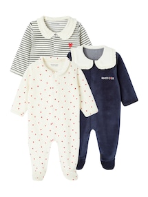 3er-Pack Baby Samt-Strampler, Herzen