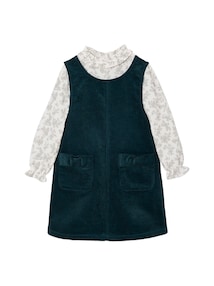 Mädchen-Set: Samt-Trägerkleid und Bluse aus Musselin