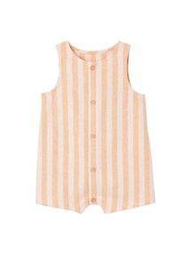 Ärmelloser Baby Kurzoverall mit Streifen, Baumwoll-Leinenmix