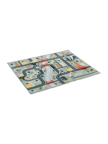 Spielteppich mit Straßenmotiv und Holzfahrzeugen FSC®