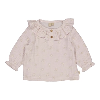 Musselin-Shirt langarm Vögel Rüschen