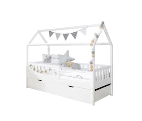 Hausbett "Traumhaus" mit 2er Schubkästen Kiefer Weiß