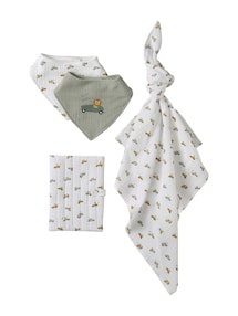Baby Geschenk-Set zur Geburt: Lätzchen, Wickeltuch & Vorsorgeheft-Hülle