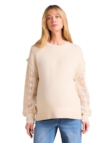 Umstandspullover mit Ärmeln aus Spitze, Recycling-Polyester