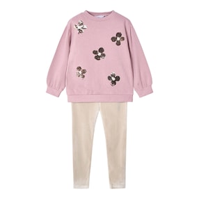 2-tlg. Set Sweatshirt und Samt-Leggings Wendepailletten-Blumen