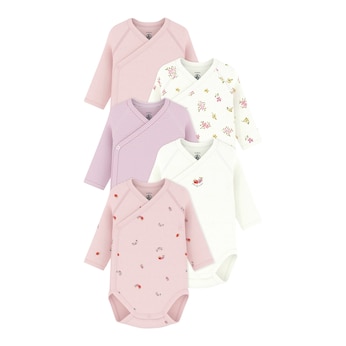 5er-Pack Wickelbodys langarm Blumen Erdbeeren