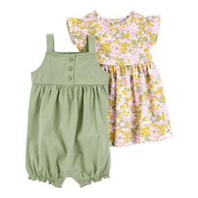2-tlg. Set Kleid kurzarm und Spieler Blumen