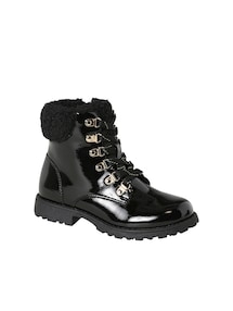 Mädchen Lack-Boots mit Schnürung und Webpelz