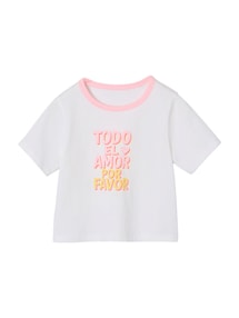 T-Shirt mit Kontrast-Ausschnitt Mädchen, mit Recycling-Baumwolle