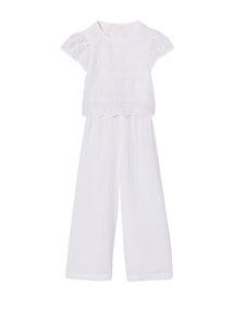Mädchen Jumpsuit mit Lochstickerei und Crinkle-Effekt, Kommunion