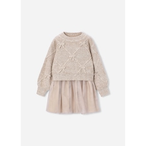 2-tlg. Set Pullover Schleifen und Tüllkleid ohne Arm