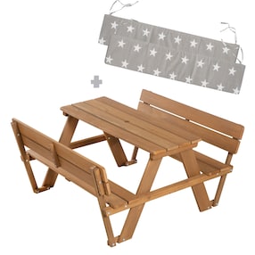 Kindersitzgruppe 'PICKNICK for 4' Outdoor +, teak, mit Lehne und Bankkissen Little Stars 