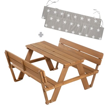 Kindersitzgruppe 'PICKNICK for 4' Outdoor +, teak, mit Lehne und Bankkissen Little Stars 