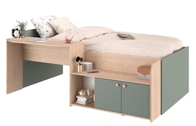 Halbhohes Hochbett "Jade 1" Seladon Grün / Jackson-Eiche