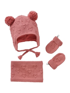 Mädchen Baby-Set: Mütze, Rundschal & Fäustlinge