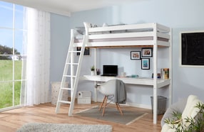 Hochbett „Felix“ mit Schreibtisch Kiefer massiv Weiß