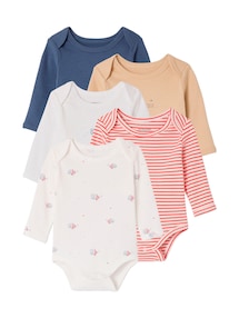 5er-Pack Baby Langarm-Bodys, Bio-Baumwolle, Schlupfform