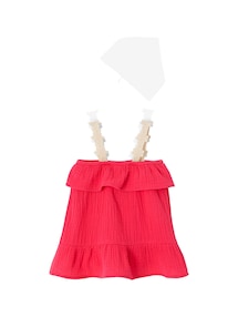 Baby-Set aus Musselin-Kleid und gehäkelten Kopftuch