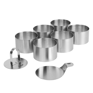 Dessertringe und Speiseringe Set, 8-teilig, Edelstahl, 6 Ringe, 1 Heber, 1 Stempel, rund