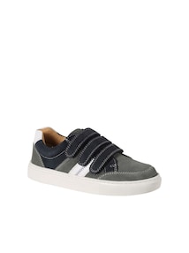 Kinder Leder-Sneakers mit Klett und Kontraststreifen