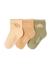 3er-Pack Baby Socken PETIT SAFARI, Elefant & Schildkröte