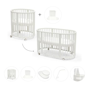 Bundle Sleepi Mini inkl. Umbausatz, 2 Matratzen und Spannbettücher, Himmelstange und Himmel