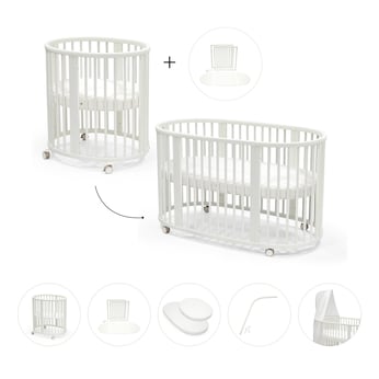 Bundle Sleepi Mini inkl. Umbausatz, 2 Matratzen und Spannbettücher, Himmelstange und Himmel