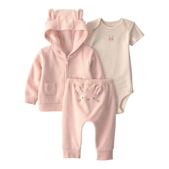 3-tlg. Set Body kurzarm, Sweatjacke und Jogginghose Frottee Hase