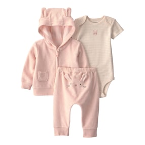 3-tlg. Set Body kurzarm, Sweatjacke und Jogginghose Frottee Hase
