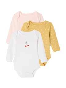 Bio-Kollektion: 3er-Pack Baby Schlupfbodys mit langen Ärmeln, Kirschen
