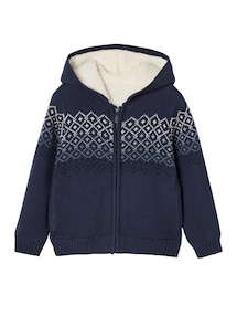 Gefütterte Strickjacke mit Kapuze für Jungen, Teddyfleece-Futter