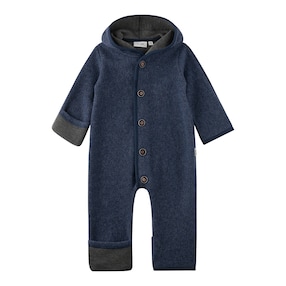 Wollfleece-Overall mit Kapuze Klappbündchen