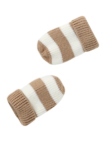 Gestreiftes Set: Mütze, Snood und Fäustlinge für Babys