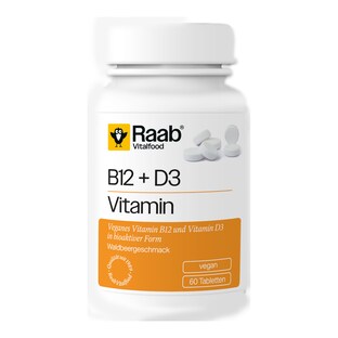 Vitamin B12 + D3, Lutschtabletten, Geschmack Waldbeere, 60 Stück,  90 g