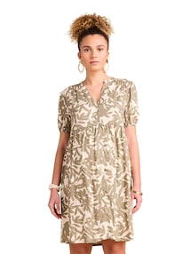 Kurzes Kleid für Schwangerschaft und Stillzeit mit Blätterprint