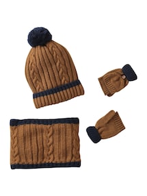 Set aus Mütze, Snood und Fäustlingen für Jungen, Zopfmuster