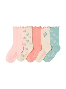 5er-Pack Mädchen Socken mit Ajourstrick, Wellenbündchen