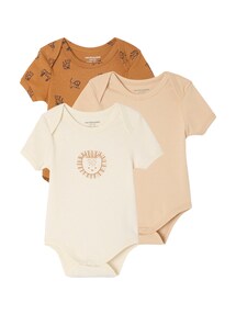 Bio-Kollektion: 3er-Pack Baby Bodys mit kurzen Ärmeln, Safari-Motive