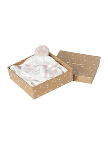 Mädchen Baby-Set: Mütze, Rundschal & Fäustlinge