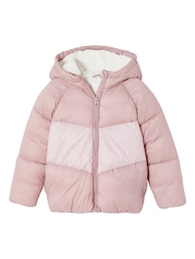Mädchen Kapuzen-Steppjacke mit Recycling-Polyester, Colorblock