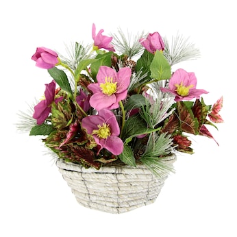 Gesteck "Christrosen" im Weidenkorb