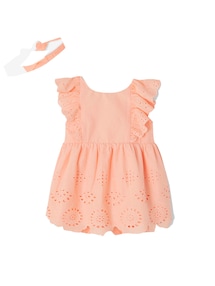 Festliches Mädchen Baby-Set: Kleid, Spielhose & Haarband